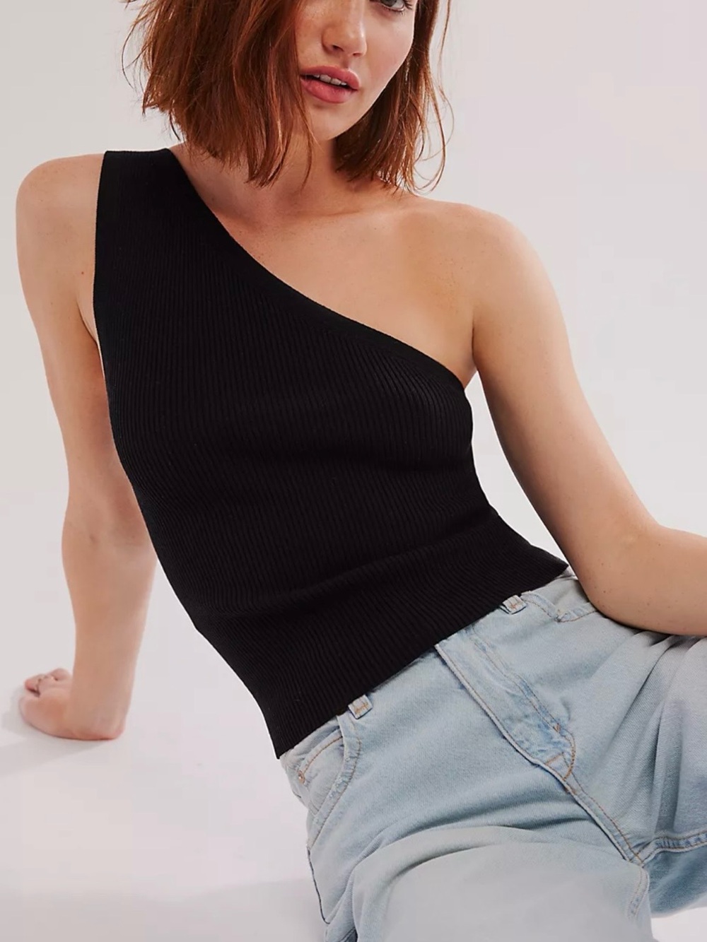 Free People One-Shoulder Ribbed Tank - Black - Picture 3 of 9
